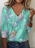 Women's Floral Spring Print Casual V-Neck Long Sleeve T-Shirt