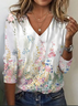 Women's Floral Spring Print Casual V-Neck Long Sleeve T-Shirt