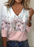 Women's Floral Spring Print Casual V-Neck Long Sleeve T-Shirt