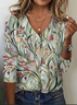 Women's Floral Spring Print Casual V-Neck Long Sleeve T-Shirt