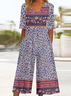 V Neck Multicolor Block Vintage Loose Jumpsuit