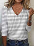 Women's Striped Print Casual V-Neck Long Sleeve T-Shirt