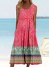 Loose Crew Neck Vintage Ethnic Geometry Dress With No