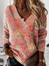 V Neck Printed Casual Sweatshirt