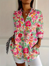 Women's Long Sleeve Shirt Spring/Fall As Picture Floral Buckle Shirt Collar Daily Going Out Casual Top