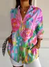 Women's Long Sleeve Shirt Spring/Fall As Picture Floral Buckle Shirt Collar Daily Going Out Casual Top