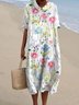 Regular Fit Floral Casual Cotton Dress With No Belt