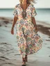 Women's Short Sleeve Paisley Printing V Neck Casual Maxi T-Shirt Dress