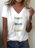 Women's Dragonfly Spring Print Casual V-Neck Short Sleeve T-Shirt