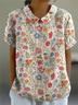 Vintage Floral Shawl Collar T-Shirt