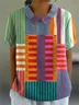 Loose Casual Striped Shawl Collar T-Shirt