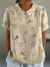 Shawl Collar Bird Vintage Loose T-Shirt