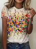 Women's Color Spring Print Casual V-Neck Short Sleeve T-Shirt