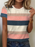 Women's Striped Print Round Neck Short Sleeve T-Shirt