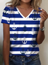 Women's Anchor Stripe Print V-Neck Short Sleeve T-Shirt