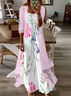 Women's Floral Spring Print Two Piece Dress Set
