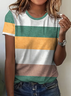 Women's Striped Print Round Neck Short Sleeve T-Shirt