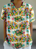 Floral Shawl Collar Casual T-Shirt