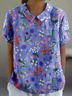 Shawl Collar Casual Loose Floral T-Shirt