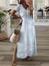Women's Floral Spring Short Sleeve V-Neck Slit Dress
