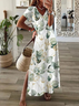 Women's Floral Spring Short Sleeve V-Neck Slit Dress
