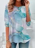 Women's Abstract Spring Print Casual Round Neck Long Sleeve Tunic T-Shirt