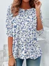 Women's Floral Spring Print Casual Round Neck Long Sleeve Tunic T-Shirt