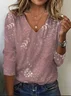 Women's Floral Spring Print Casual V-Neck Long Sleeve T-Shirt