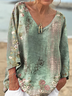 Women's Vintage Ethnic Floral Art Patterns Print V-neck Comfortable Cotton T-shirt