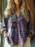 Women's vintage floral patchwork art print V Neck Loose Casual Floral Shirt