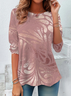 Women's Abstract Spring Print Casual Round Neck Long Sleeve Tunic T-Shirt