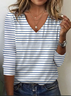 Women's Striped Spring Print Casual V-Neck Long Sleeve T-Shirt