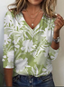 Women's Floral Spring Print Casual V-Neck Long Sleeve T-Shirt