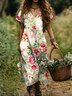 V Neck Regular Fit Cotton Casual Dress With No Belt