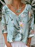 V Neck Vintage Floral Loose T-Shirt