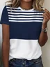 Women's Striped Print Spring And Summer Round Neck Short-Sleeved T-shirt