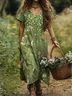 Regular Fit Cotton Casual V Neck Dress With No Belt