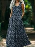 Women's Sleeveless Summer Purplish blue Floral Printing Crew Neck Daily Going Out Casual Maxi H-Line Tank Dress