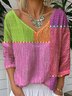 Multicolor Block Vintage Jersey V Neck T-Shirt