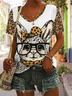 Women's Easter Cute Bunny Leopard Print Casual Cotton Blend V-Neck T-Shirt