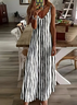 Women's Striped Spring Print Sexy Fashion Suspender Long Skirt