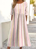 Regular Fit Crew Neck Striped Casual Dress With No
