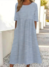Women's Short Sleeve Summer Blue Striped Printing Crew Neck Daily Going Out Casual Maxi H-Line Shift Dress Dress