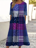 Casual Cotton Geometric Crew Neck Dress With No