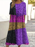 Geometric Regular Fit Casual Crew Neck Dress With No
