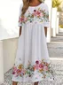 Women's Short Sleeve Summer White Floral Printing Crew Neck Daily Going Out Casual Maxi H-Line Shift Dress Dress