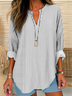 V Neck Cotton-Blend Casual Blouse