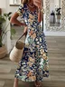 Vintage Lovely Floral Art Print Pocket Cotton Dress