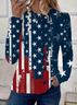 Women's July 4th Independence Day Flag Print Round Neck Long Sleeve T-Shirt
