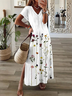 Women's Floral Spring Print V-Neck Short Sleeve Slit Dress